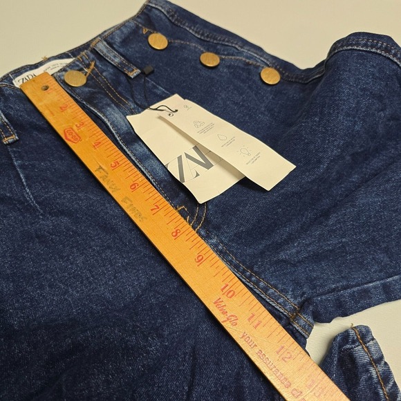 Zara‎ Jeans Women 2 Blue Wide Leg Cropped High Waisted Dark Wash Nautical Sailor - Picture 11 of 15